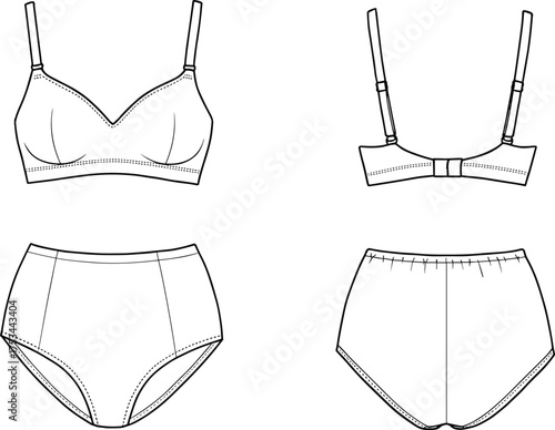 lingerie underwear bra panties fashion apparel garment clothing outfit textile fabric illustration vector template design sketch pattern style art flat drawing technical