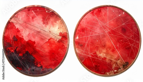 Wallpaper Mural Old red round paper sticker with scratches isolated on white background. Torontodigital.ca