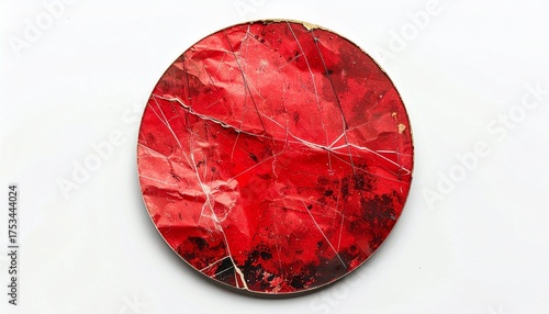 Wallpaper Mural Old red round paper sticker with scratches isolated on white background. Torontodigital.ca