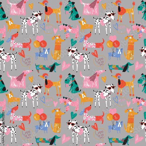 Photography Funky cartoon dogs seamless pattern