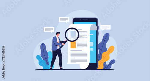 Discovering hidden insights within documents using a magnifying glass.