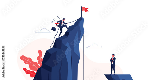 Teamwork leads to success achieving the highest peak together.