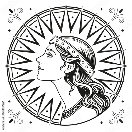 A majestic celestial goddess personifying the radiant sun depicted as a divine feminine figure radiating light and warmth symbolizing solar power and cosmic energy