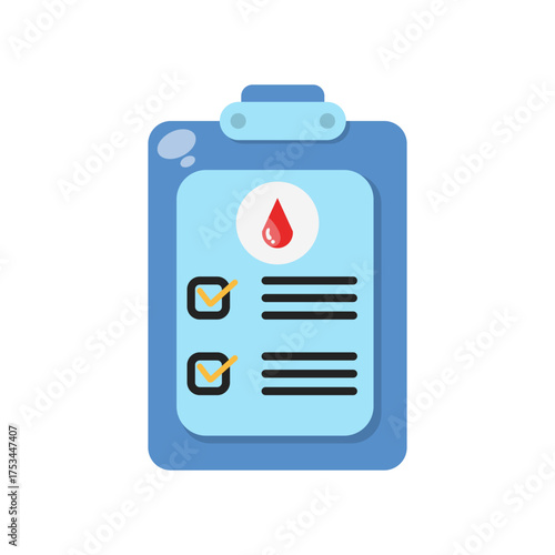 Isolated cartoon illustration of a blood test exam medical checklist for advertising pamphlets on the theme of blood diseases, diabetes and other blood diseases. Laboratory equipment icon