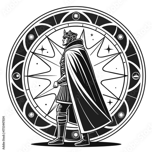 A commanding star emperor stands within a radian depicted in a vibrant cmyk banner or advertisement with bold typography and graphic elements