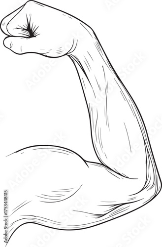 Line art drawing of a muscular flexing arm showing biceps and forearm strength