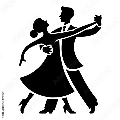 Dancing Silhouette of Elegance: A graceful couple moves gracefully in a ballroom dance, capturing the energy of the ballroom with style and precision. 