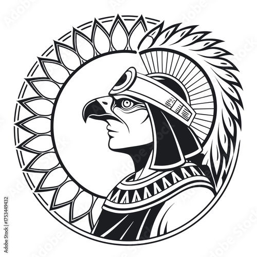 Divine egyptian sun god ra depicted with iconic headdress and solar disc symbolizing ancient power and mythology in a vibrant vector illustration