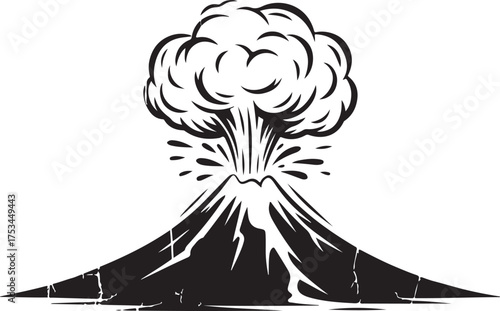 Grunge Volcanic Explosion Vector Pack – Lava Burst and Ash Cloud Black and White Art