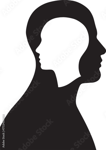 Abstract silhouette of inner thoughts and outer perception mind within mind concept
