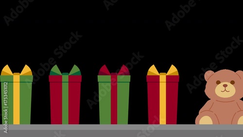 ベルトコンベアに流れるプレゼントのアニメーション