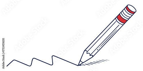 Sketching pencil drawing a wavy line, design element for creative projects