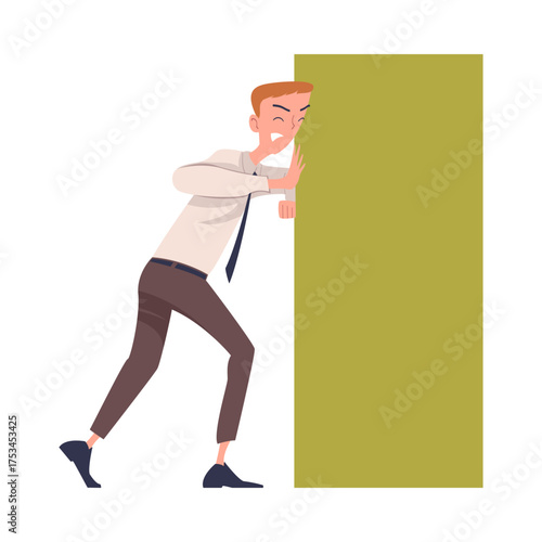 Man Character Pushing Figure and Big Shape Vector Illustration