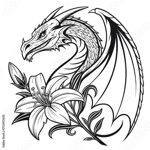 Majestic dragon gracefully coiled around a mystical ancient artifact a powerful mythical creature in a fantasy setting intricate vector illustration for design
