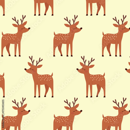 Flat reindeer seamless pattern vector illustration.