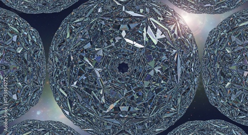 Captivating cosmic crystal spheres refract starlight in a mesmerizing geometric nebula creating an awe inspiring abstract science fiction backdrop