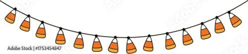 Cute Candy Corn Garland for Halloween. Simple trick or treat banner hanging party decor vector element.
