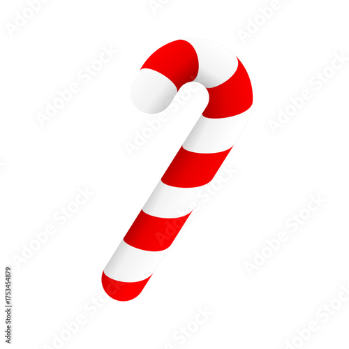Classic Red and White Candy Cane on Transparent Background. Vector Illustration 