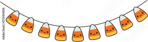 Cute Candy Corn Garland for Halloween. Simple trick or treat banner hanging party decor vector element.

