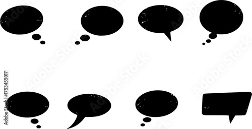 Set of vintage speech bubbles. Grunge texture text box frame, retro chat box, message box conversation template vector illustration design.
