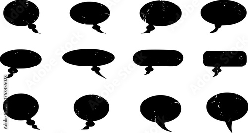Set of vintage speech bubbles. Grunge texture text box frame, retro chat box, message box conversation template vector illustration design.
