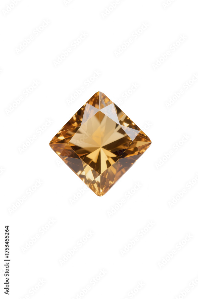 Fototapeta premium Elegant Princess Cut Golden Yellow Gemstone on White