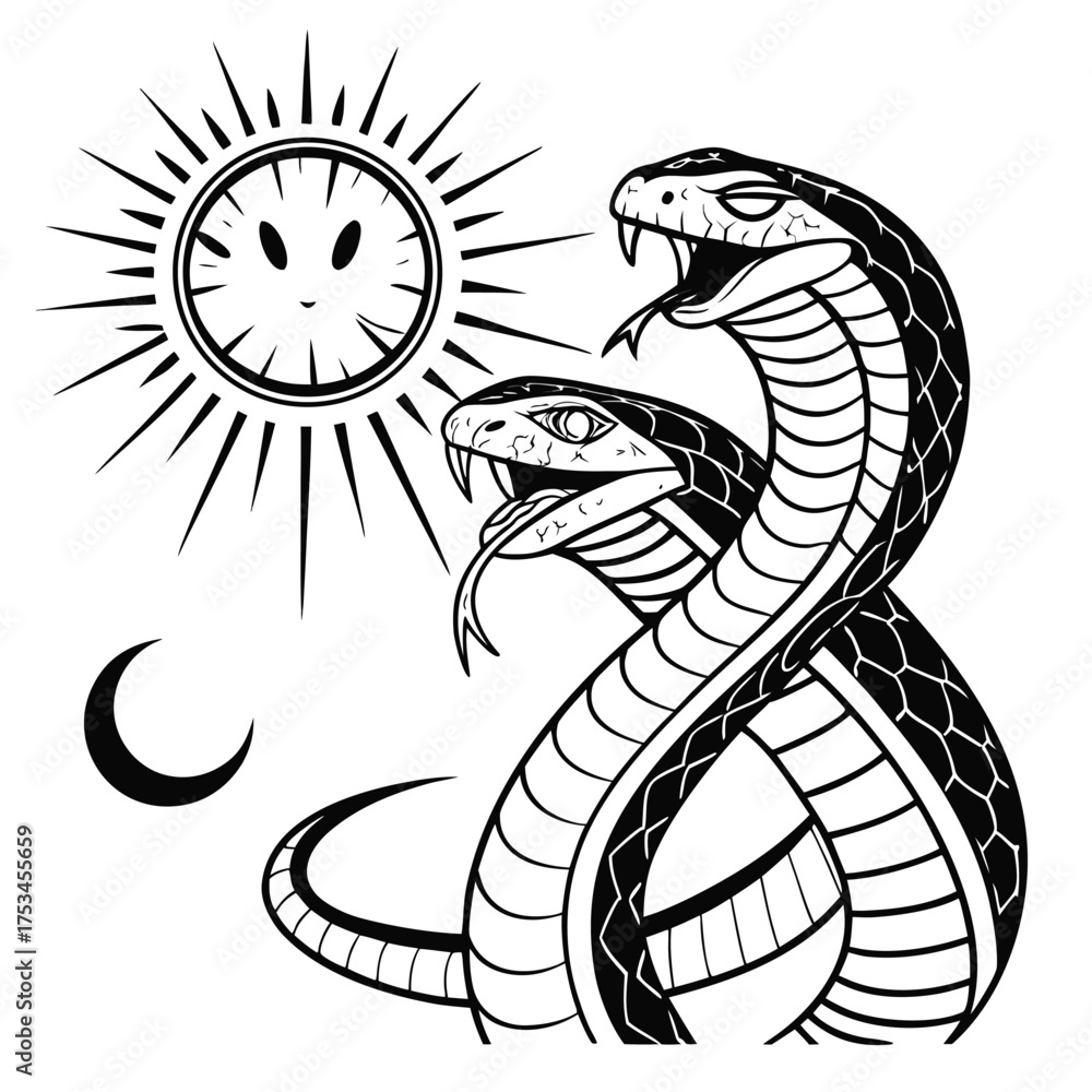 Fototapeta premium A majestic twin headed serpent illustration rendered in high detail suitable for banners advertisements or mythical themed designs featuring vibrant cmyk colors and classic fonts
