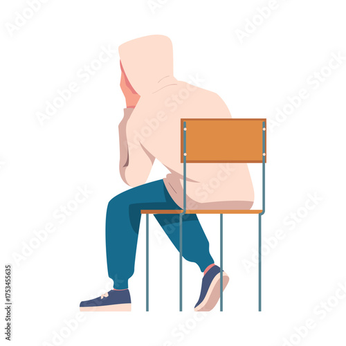 Man Sitting on Chair with His Back Vector Illustration