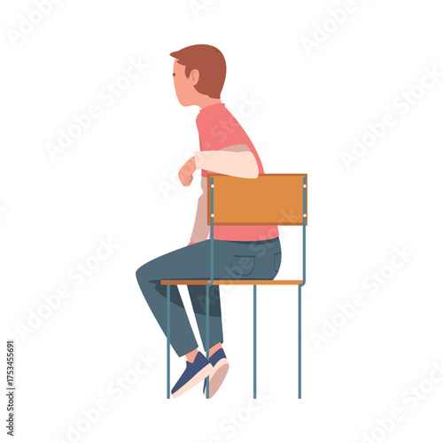 Man Sitting on Chair with His Back Vector Illustration