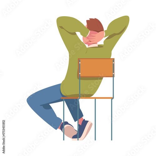 Man Sitting on Chair with His Back Vector Illustration