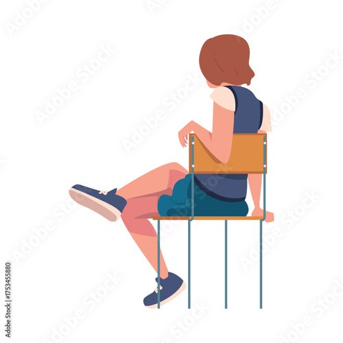 Woman Sitting on Chair with Her Back Vector Illustration