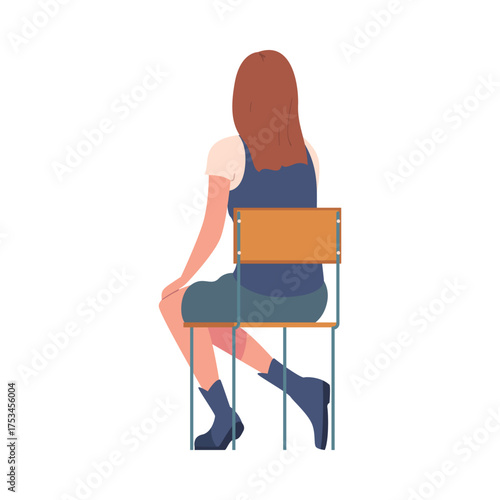 Woman Sitting on Chair with Her Back Vector Illustration