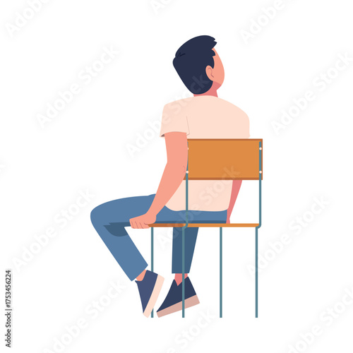 Man Sitting on Chair with His Back Vector Illustration