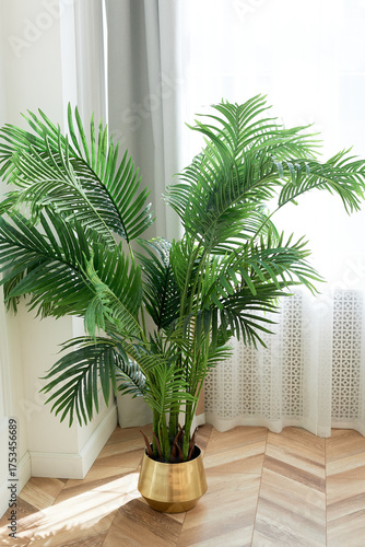 Wallpaper Mural A palm tree in a golden planter in a bright and spacious room. Style, luxury and minimalism, Torontodigital.ca