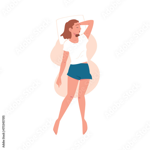 Sleeping Woman Character Lying in Pose with Pillow Vector Illustration
