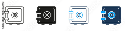Safe Vault Line And Solid Icon Set. Security, Protection, And Financial Safety Symbol Collection. Secure Storage And Asset Protection. Isolated Vector Illustration