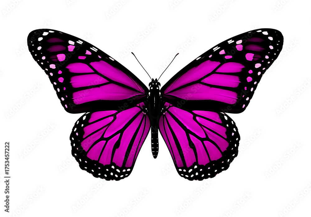 Obraz premium Vibrant magenta monarch butterfly with intricate wing patterns isolated on transparent background