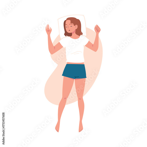 Sleeping Woman Character Lying in Pose with Pillow Vector Illustration