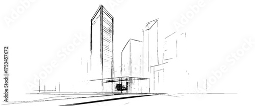 Vector architectural sketch of a house. linear sketch modern building on light gray background