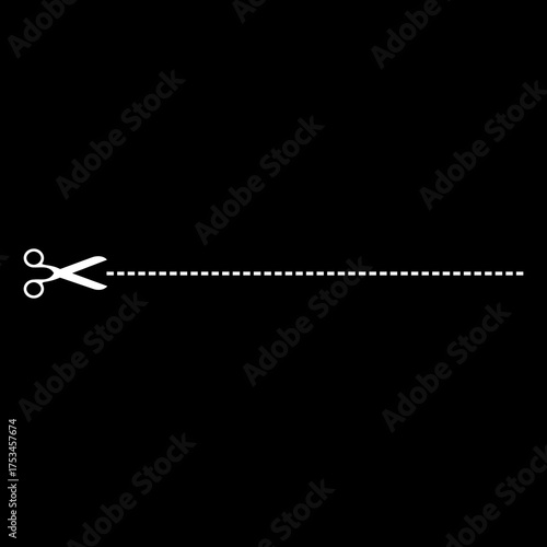 Scissors cut line icon isolated on black background