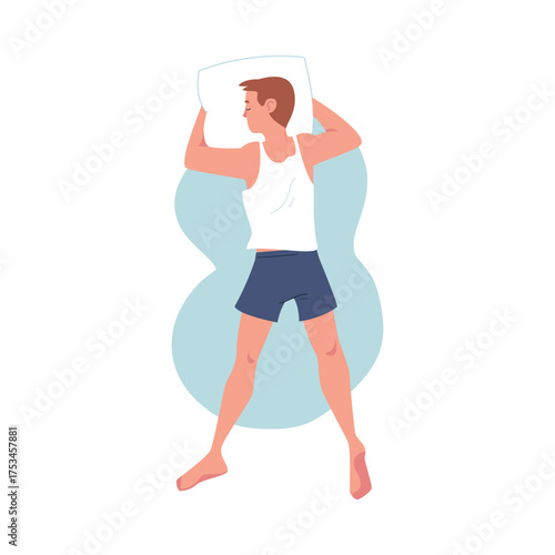 Sleeping Man Character Lying in Pose with Pillow Vector Illustration