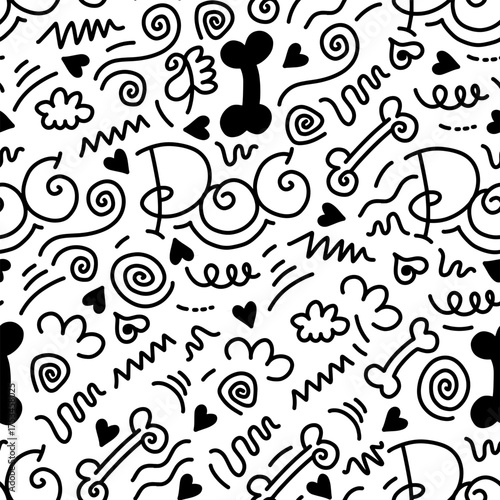 Dog Bone vector dog paw doodle Seamless pattern. Packaging paper design, pet food accessories package.