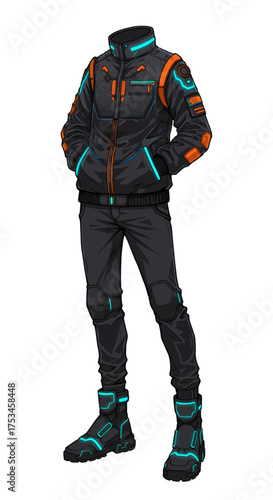 Futuristic Cyberpunk Style Outfit for Men with Neon Accents