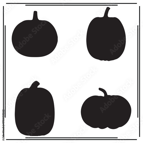 Pumpkin Silhouettes Set - Black Pumpkin, Fall, Halloween, Harvest, Autumn Vegetables Icons for Seasonal, Food, Thanksgiving, and Autumn Design