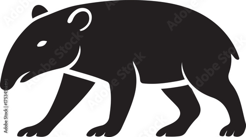 Tapir silhouette walking on white background, Black tapir animal vector design