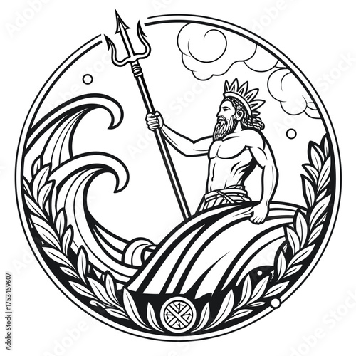 A powerful and dynamic depiction of poseidon the greek god of the sea rendered in a striking artistic style with vibrant colors and intricate details perfect for mythological themes