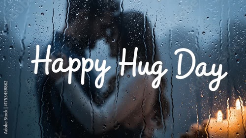 Couple Embracing Through Rain- Streaked Window with Candles embrace love