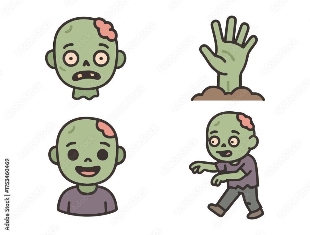 Obraz premium Kawaii Green Zombie Vector Design for Stickers and Digital Decorations