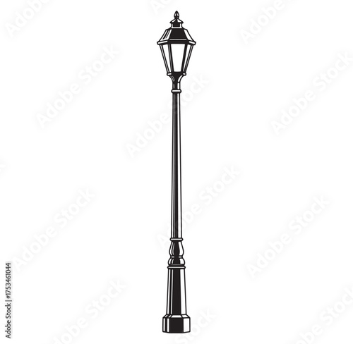 Vector illustration of a vintage black and white street lamp on white background