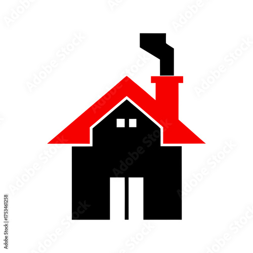 Minimal Chimney Silhouette Clean House Element Icon Simple Architecture Vector Illustration with White Background